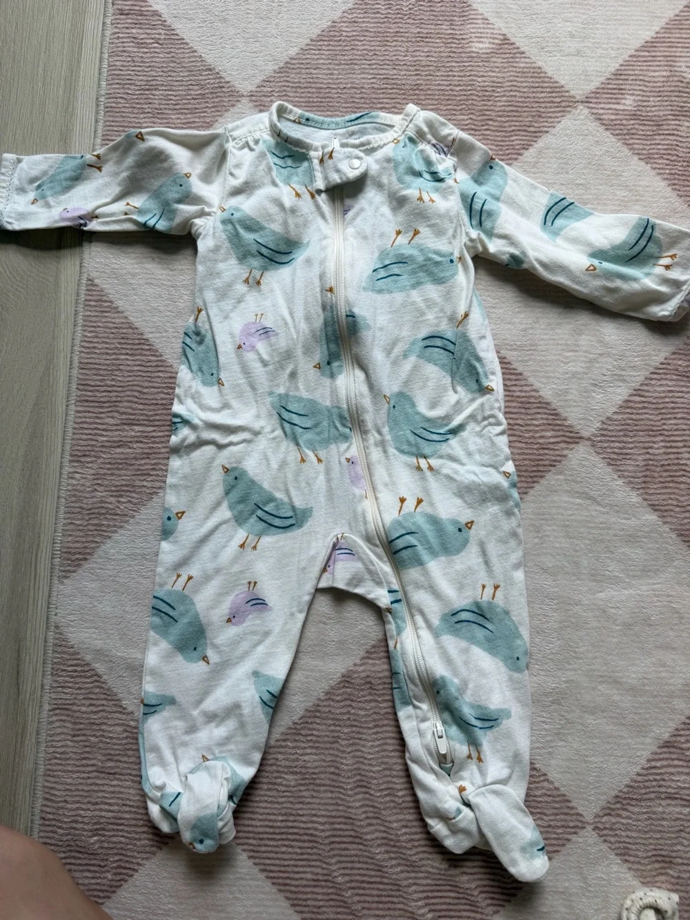 Carter's White Footed One-Piece Sleeper with Blue & Purple Bird Print